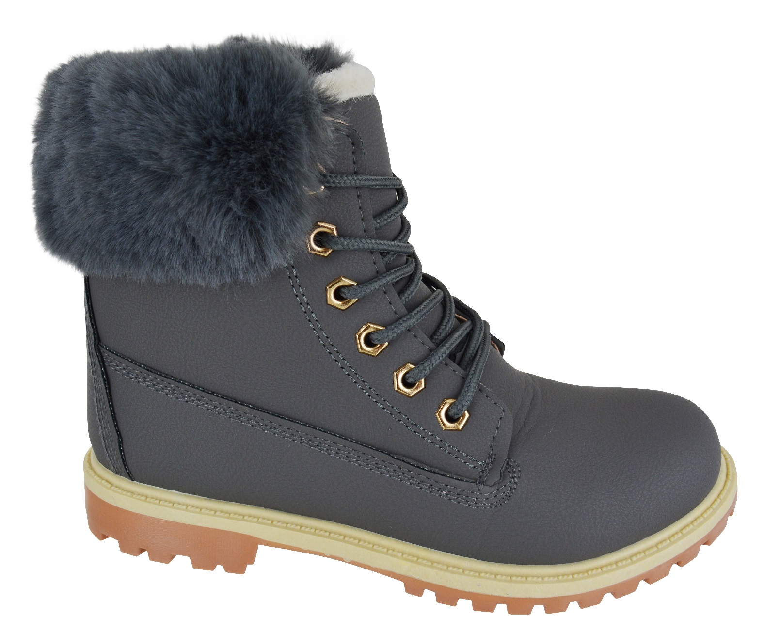 LADIES WOMENS ANKLE FUR LINED LACE UP GRIP SOLE WINTER ARMY COMBAT